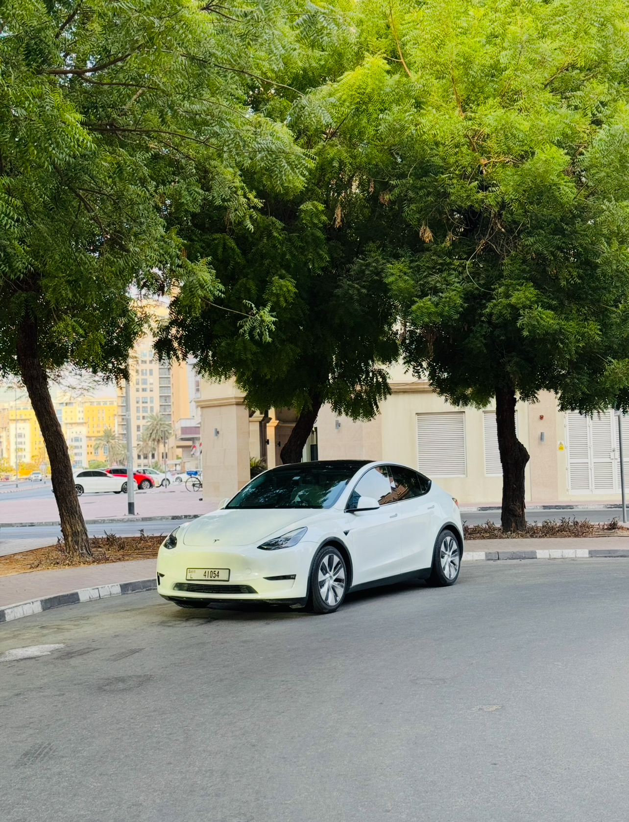 Tesla Model Y — front view on Dubai street